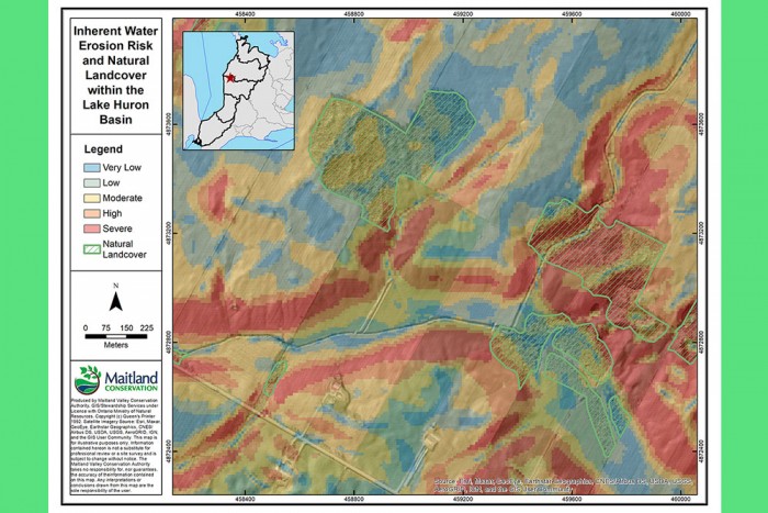 Figure 2. Inherent Water Erosion Risk and Natural Landcover within the Lake Huron Basin.