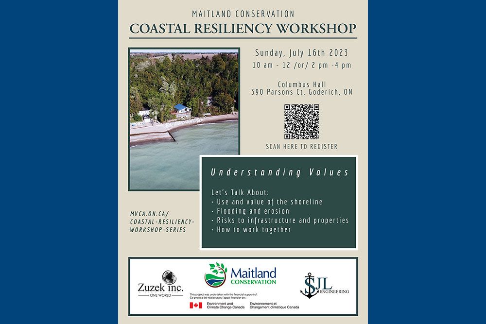 A poster for July 16 and August 15 coastal resiliency workshops.